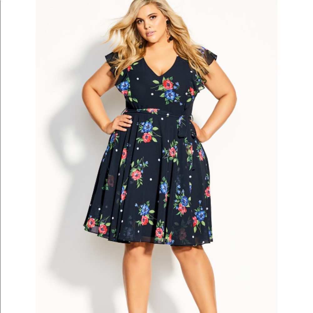 City Chic Dress - floating bouquet